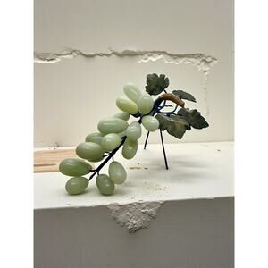 Vintage Serpentine Jade Grape Cluster-Stone Leaves-Mid Century Italian-Fruit